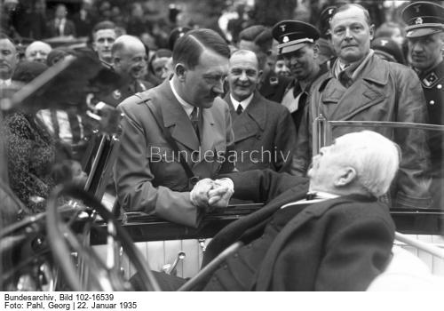 Adolf Hitler congratulates General Karl Litzmann on his 85th birthday